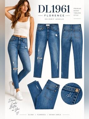 DL1961 Florence Instasculpt Cropped Jeans Size 30 Distressed Straight Denim